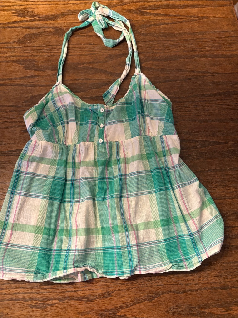 Y2K Aeropostale Green Plaid Halter Top -